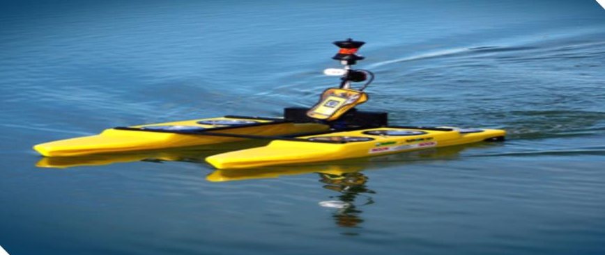 Hydrographic survey boat on water