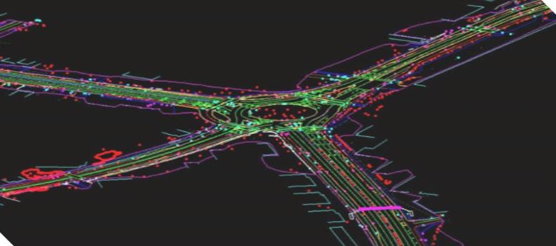 CAD linework extracted from LiDAR at a junction